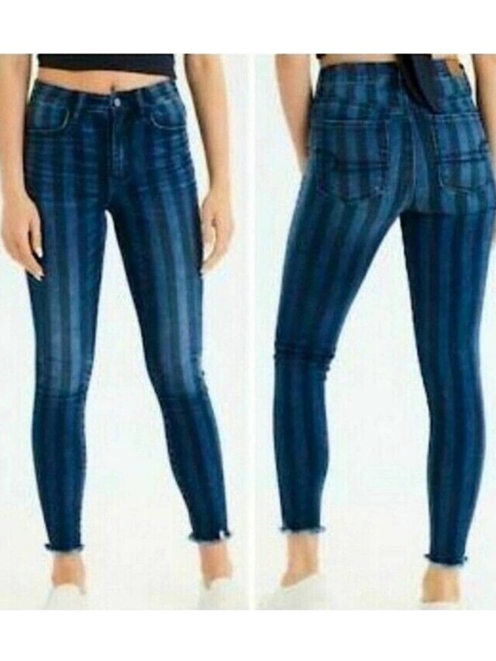 American Eagle Super Hi-Rise Striped Crop Jegging Size 8 Long
